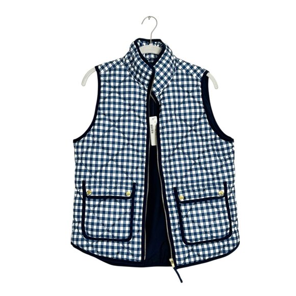 J. Crew Quilted Excursion Vest Gingham Plaid in Blue / White - Sz S - New - Picture 2 of 9